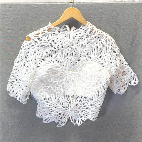 Anthropologie Forever That Girl White Floral Cutout Blouse - Picture 4 of 8